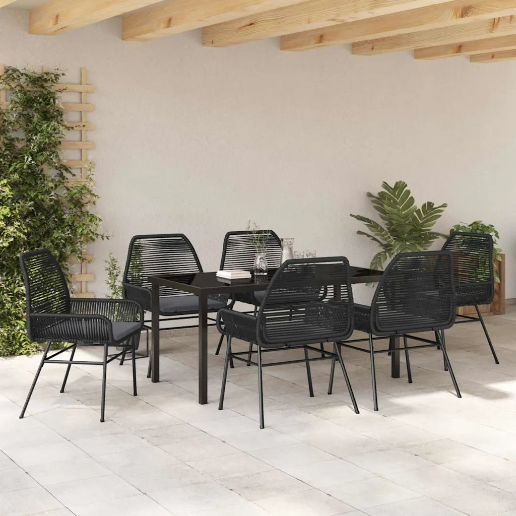 Set da Pranzo per Giardino con cuscino 7 pcs Nero polyrattan