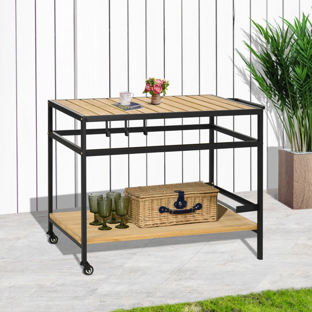 Carrello da servizio stile industriale ¨C Xylo ¨C 3 ganci, 1 ripiano, 107x65x80 cm, nero e naturale