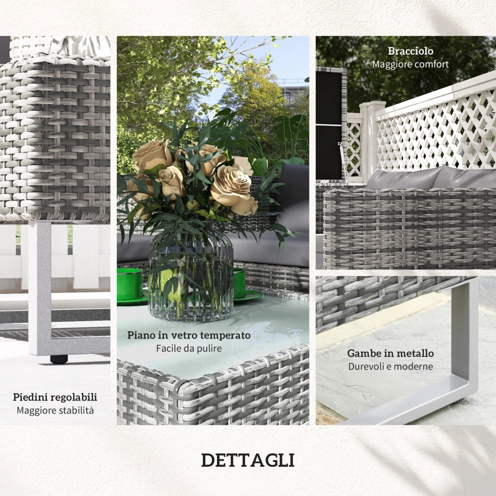 Set da Giardino 4 Pezzi con Divani e Tavolini ¨C zephmum ¨C Grigio, Acciaio, Polyrattan
