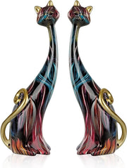Due pezzi di scultura in resina artistica di gatto, dipinto ad olio, sculture di gatto per casa, ufficio, hotel, libreria, decorazione da tavolo 24,5 cm (Black KY146)