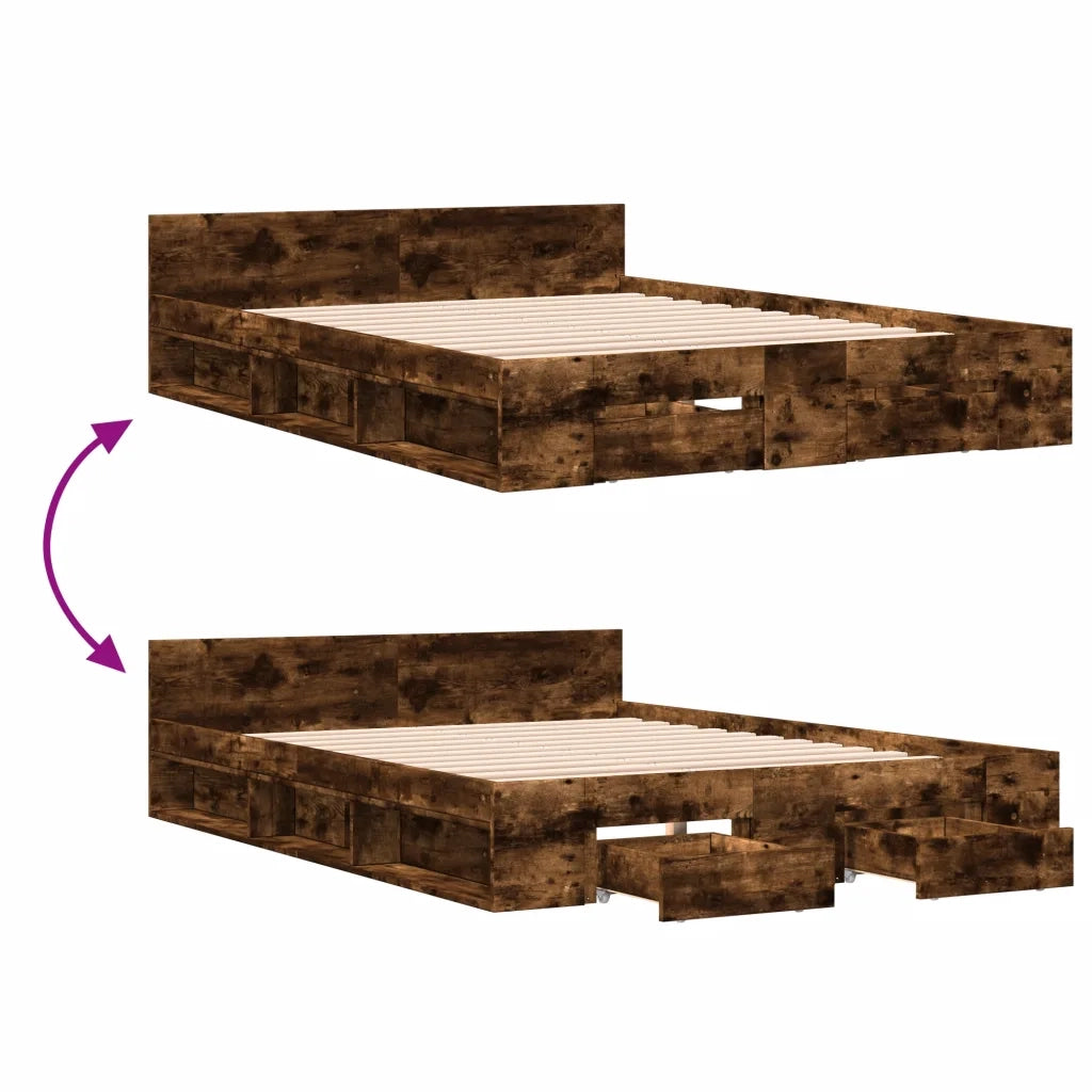 Giroletto con Cassetti-Struttura Letto con contenitore Rovere Fumo 120x200 cm Legno Multistrato 254953