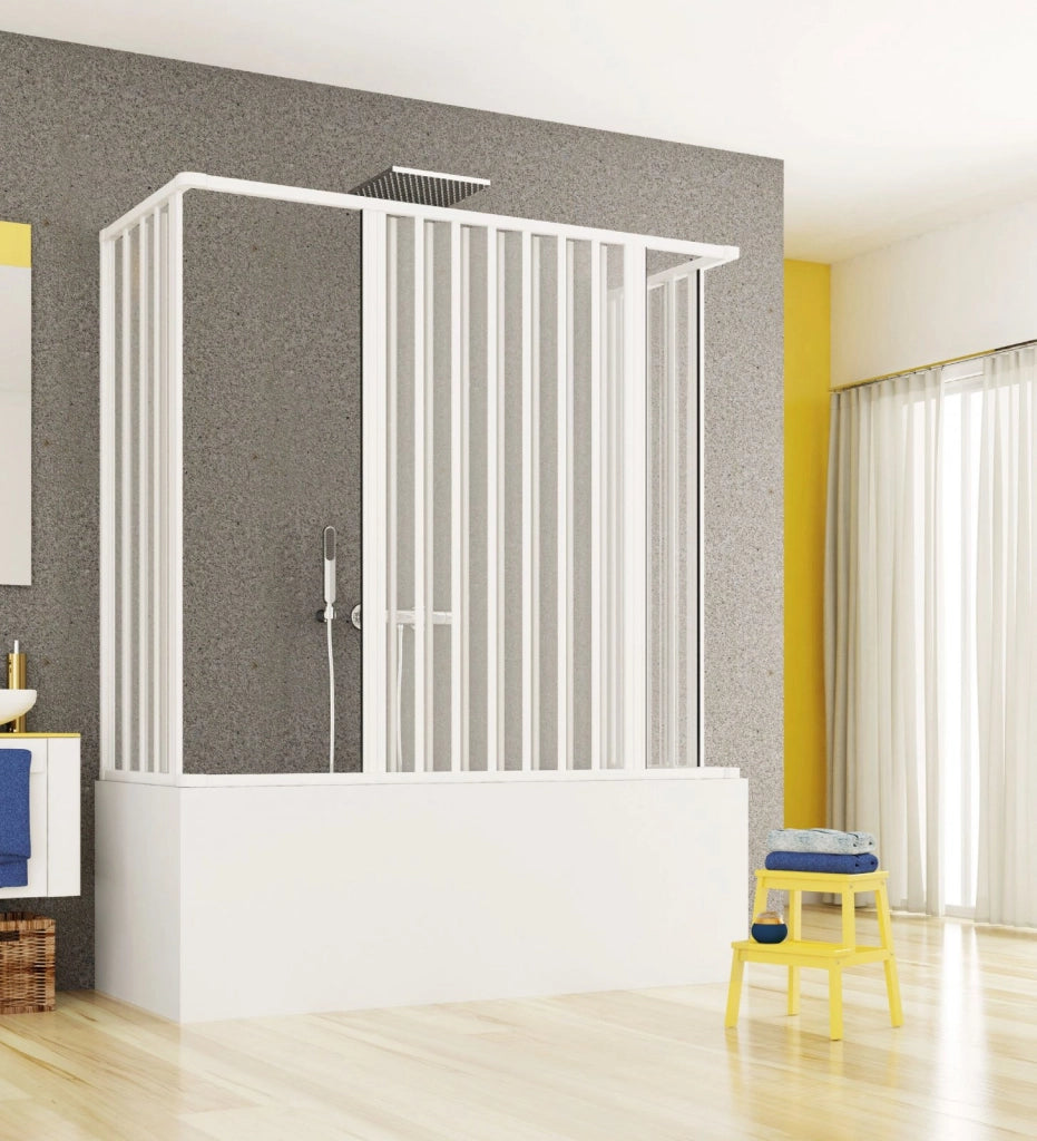 Box vasca tre lati apertura bilaterale a soffietto, pvc bianco h150cm Platra Nyohi Bianco,70x170x70 cm