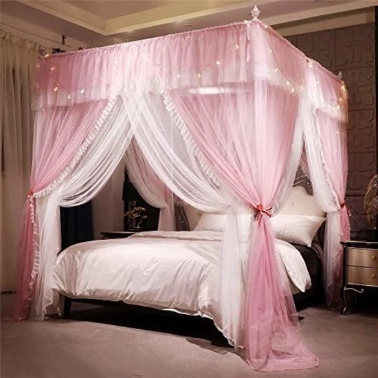 Letto a Soggiorno con Ruches - Retratto di Rete con 4 Aperture - Rete a Doppia Laminazione - Bianco/Rosso - Romantico e Soffice - Ideale per Camera delle Ragazze - 120x210 cm