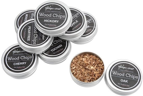 Kit di Rokeraggio Rapido per Produzione di Fumo - 8 pezzi di Scaglie di Legno - Gusti Variati - Adatto per Bevande/Cibi - Legno di Quercia/Professionale - Ideale come Regalo - Scaglie di Fumo