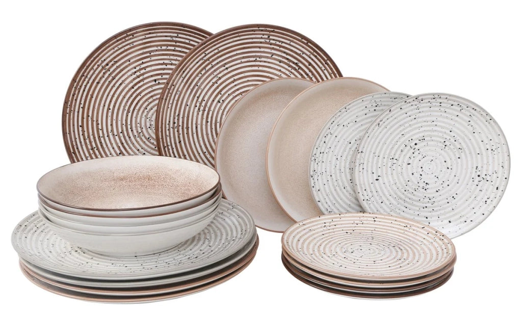 Servizio Piatti Warm Circle 18 Pezzi in Porcellana, Set Tavola per 6 Persone, Design Moderno ed Elegante per Cucina e Sala da Pranzo