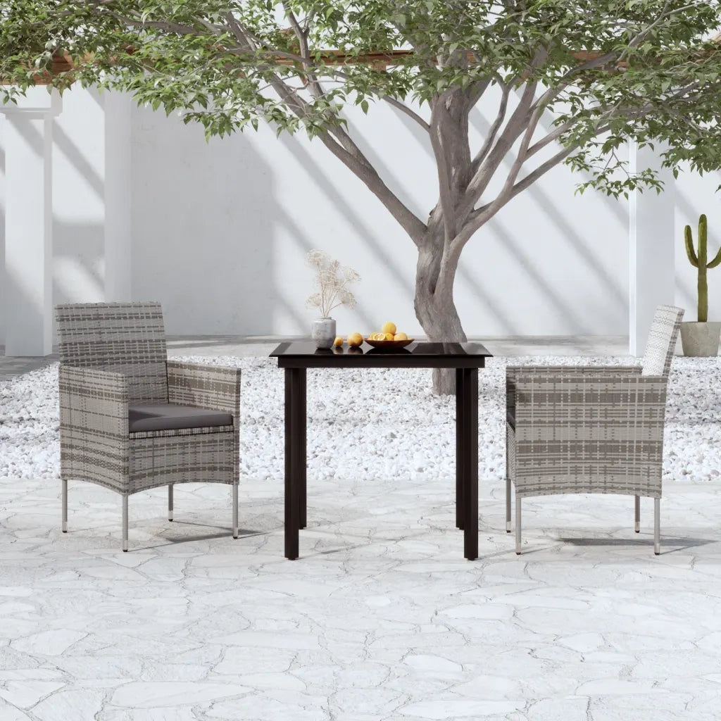 Set da Pranzo da Giardino 3 pz con Cuscini Grigio e Nero 3099287