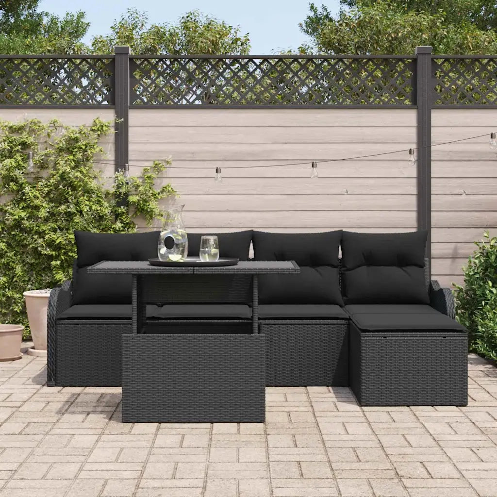 Set Divano da Giardino con cuscino 6 pcs Nero Polyrattan 3357186