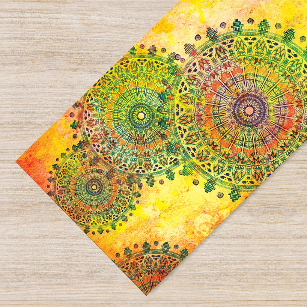 Tappeto passatoia fantasia made in Italy antiscivolo lavabile aderente Mandala Giallo - 50x350 cm