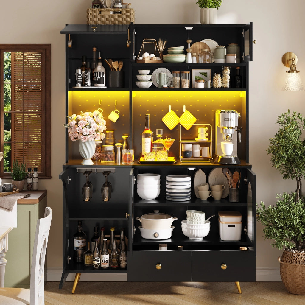 Mobile Credenza con LED ¨C Xylo ¨C Nero, Vetro, Cassetto, USB