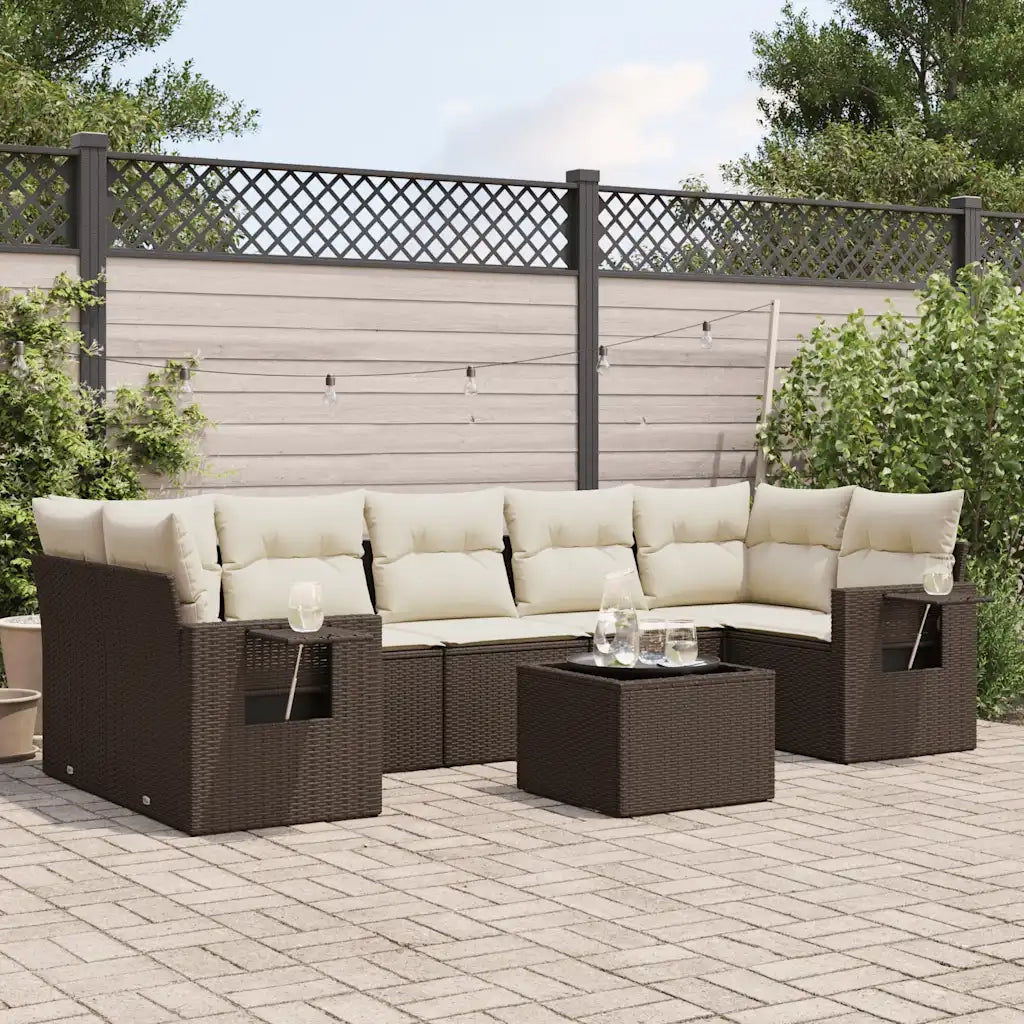 Set Divani da Giardino 8 pz con Cuscini Marrone in Polyrattan 3252280