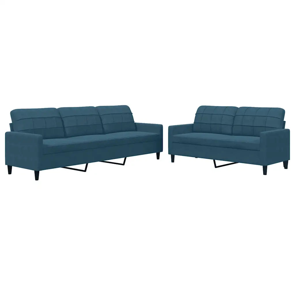 Set di Divani 2 pz con Cuscini Blu in Velluto