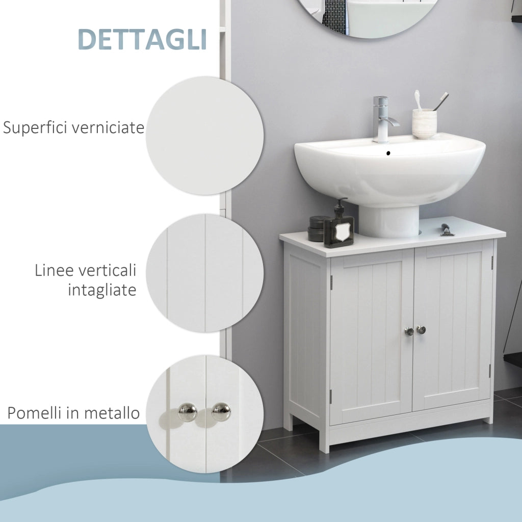 Mobile Sottolavabo Bagno con 2 Ante e Ripiano Regolabile ¨C Minimal ¨C Bianco 60x30x60 cm