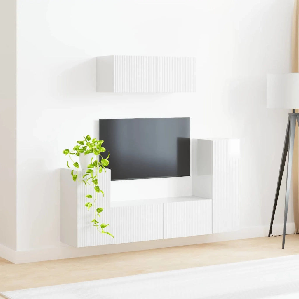 Set mobile TV 4 pcs Bianco Lucido Legno multistrato 3409118