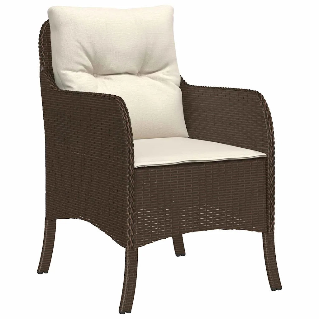 Set da Pranzo per Giardino con cuscino 3 pcs Marrone polyrattan