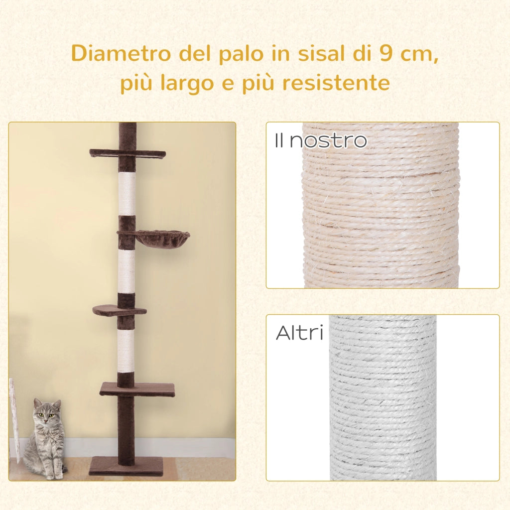 Tiragraffi Albero Multilivello ¨C Minimal ¨C Marrone 40x34x230-260cm