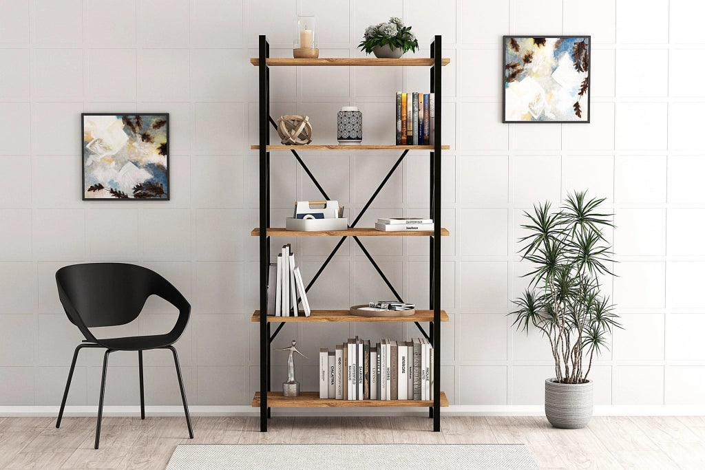 Libreria in legno "Nero" - 90 x 33 x 180 cm - Pino AtlanticoNero