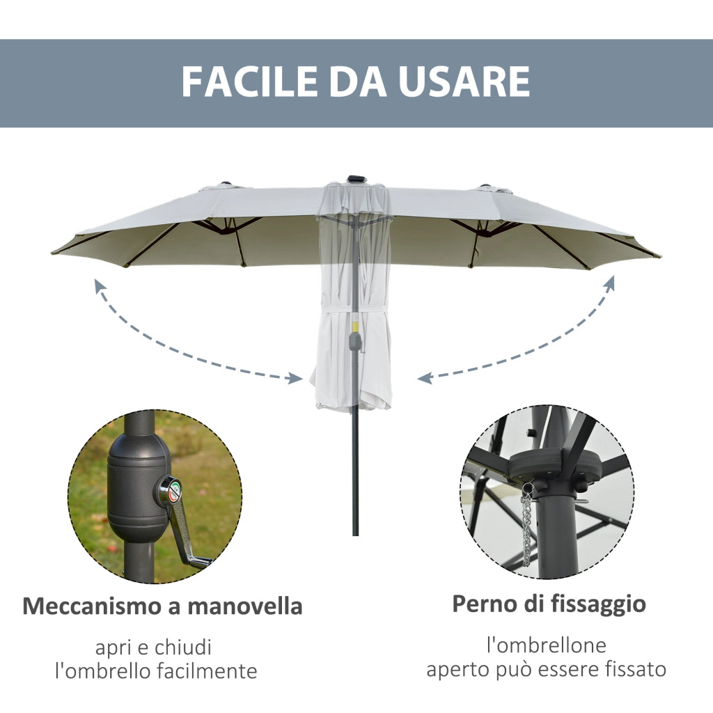 Ombrellone da Giardino Doppio con Luci LED ¨C Minimal ¨C Grigio Chiaro 4.5m