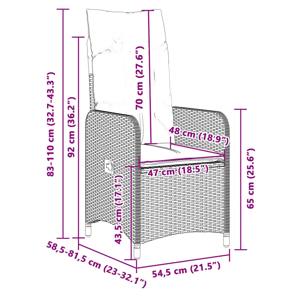 Set da Bistrò da Giardino 7 pz con Cuscini Nero in Polyrattan 3276996