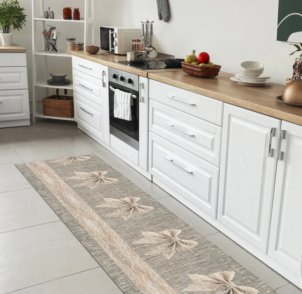 Tappeto passatoia fantasia made in Italy antiscivolo lavabile aderente FioccoBeige - 50x400 cm