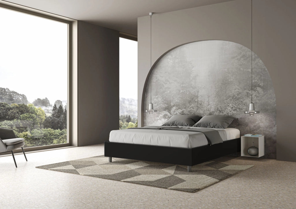 BS COM Letto matrimoniale contenitore apertura comoda imbottito 160x190 similpelle nero