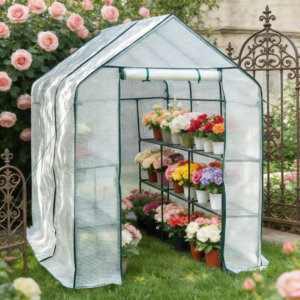 Serra a tunnel per pomodori con copertura resistente ai raggi UV struttura in acciaio bianca 143 × 215 × 195 cm