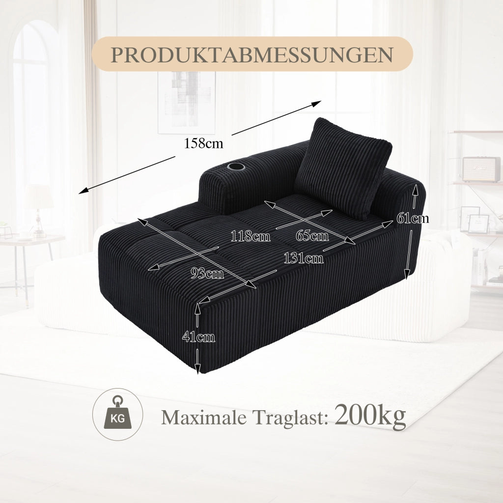 DIVANO Compatto 158x93x61 cm in Corduroy Nero