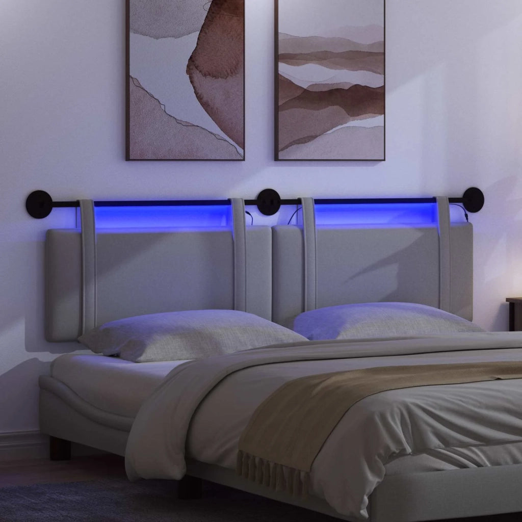 Testiera sospesa Con luce LED Grigio Chiaro Tessuto 3423997