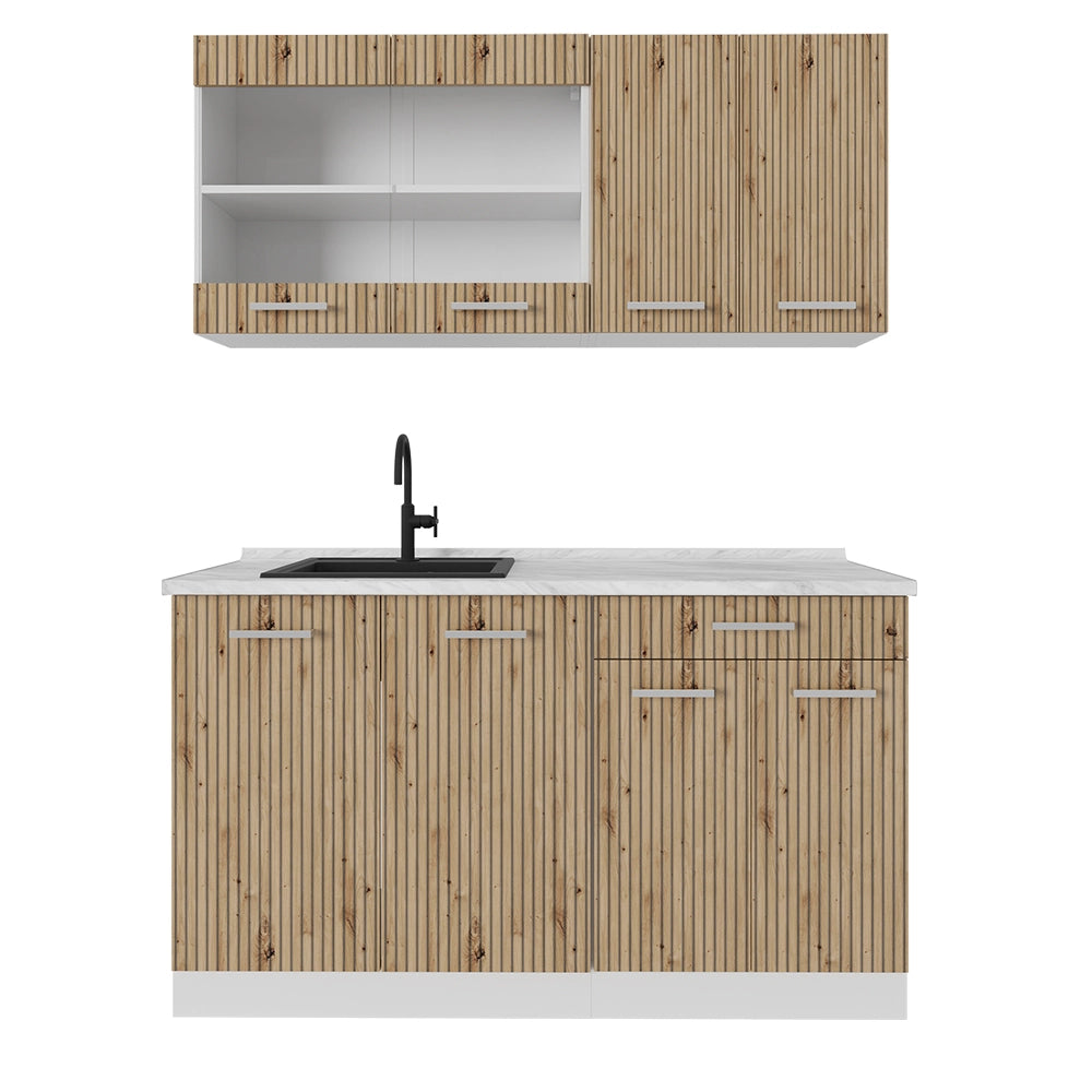 Vicco Cucina monoblocco Rovere artigianale/bianco 140 cm senza piano di lavoro