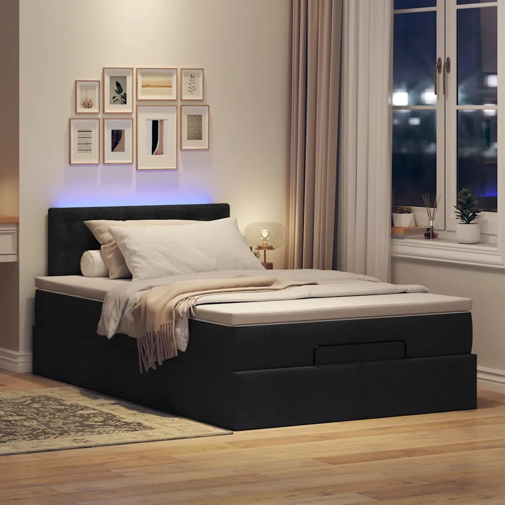 Pouf Letto con Materasso Nero 120x200 cm in Tessuto 3312466