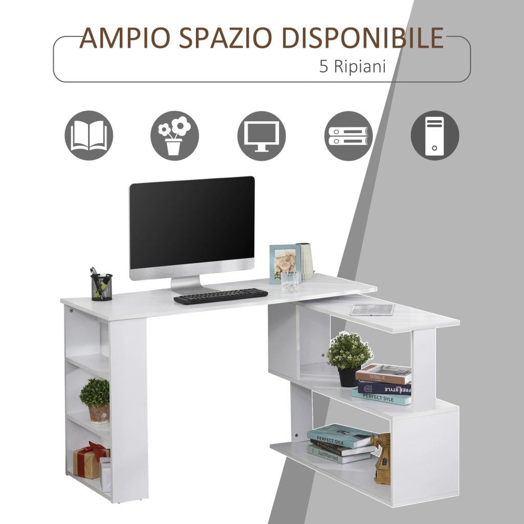 Scrivania Angolare con 5 Ripiani ¨C Minimal ¨C Bianco 120x100x74.5cm