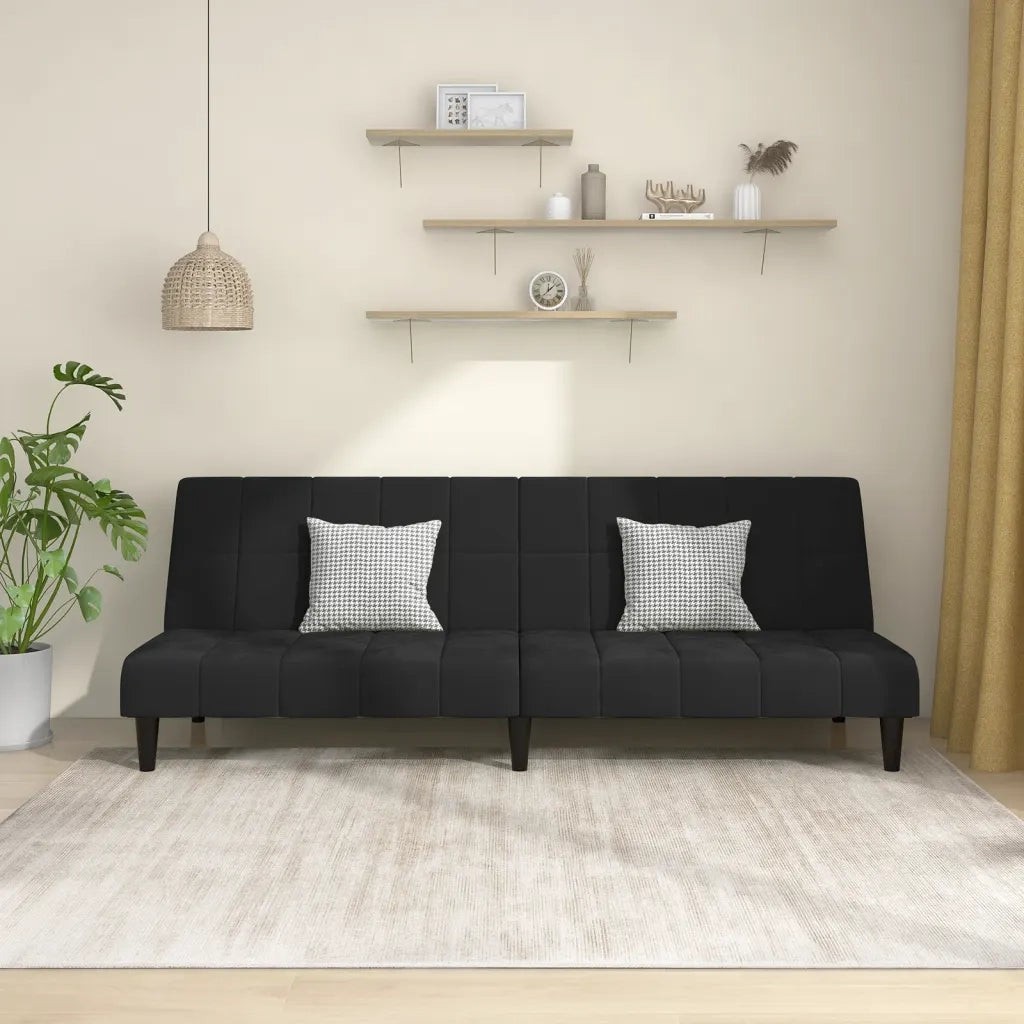 Divano Letto a 2 Posti Nero in Velluto 375844