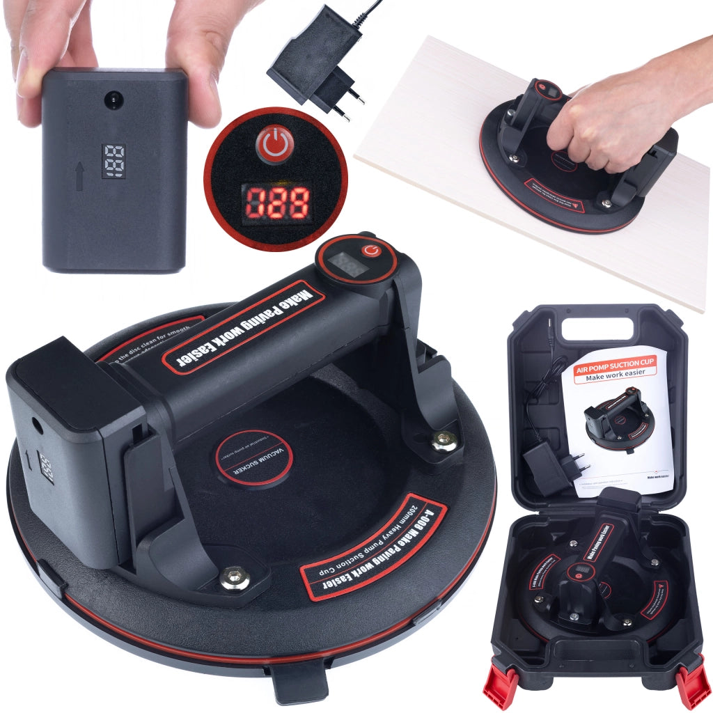 Ventosa a Batteria per Piastrelle con Display Digitale – Portata 200 kg, Ø 200 mm | ABS + Gomma, 3,6 V, 1500 mAh