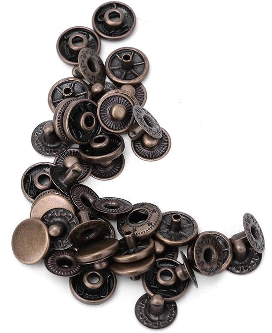 Set di 50 Drukknopen in Stile Antico - Ronde Drukknopen in Ottone 15 mm - Decorazioni/Accessori - Materiale Duraturo/Kwalitativo - Ideali per Lavori di Lavorazione della Pelle