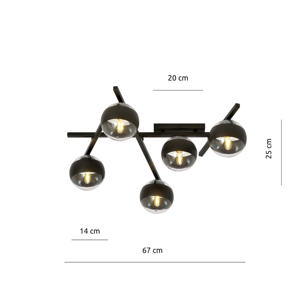 Plafoniera Moderna Teti Acciaio Nero 5 Luci E14 Ip20