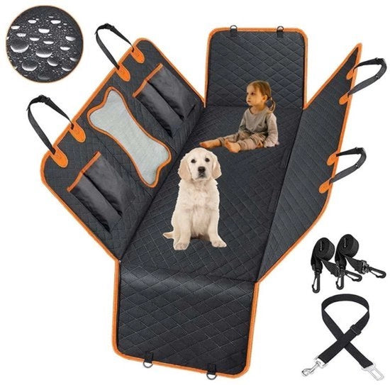 Coperta per il sedile posteriore, 4-in-1 coperta per auto per cani, con protezione laterale e finestra di osservazione, impermeabile, antiscivolo, cintura di sicurezza, per auto, furgone, SUV, 137 x 147 cm