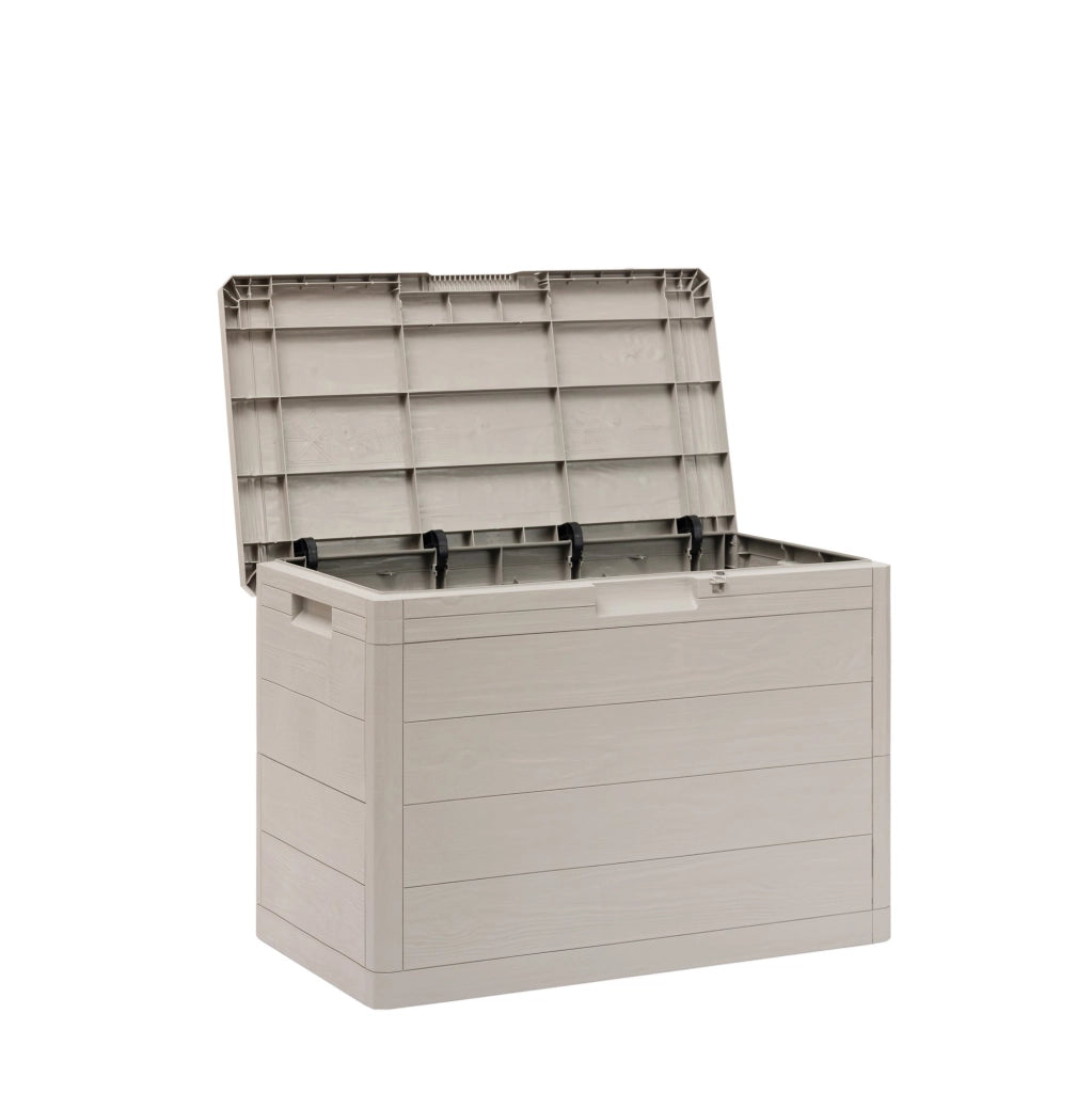 Baule multiuso Woody's 160 litri in resina effetto legno per interno ed esterno colore tortora Toomax