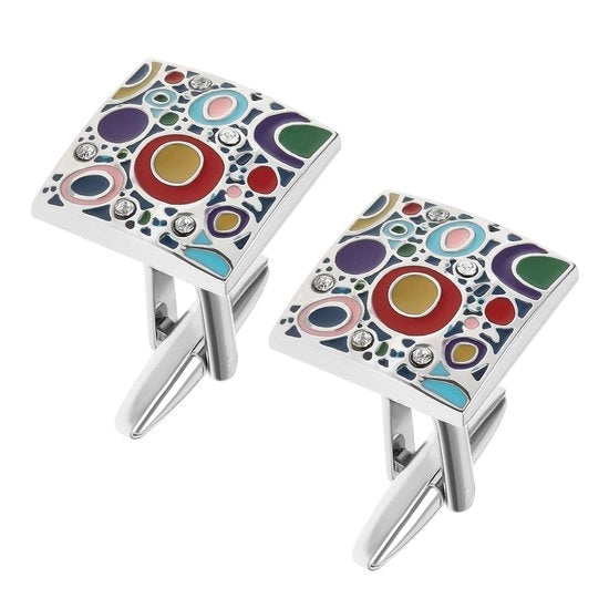 Manchetknopen in Stile Unico con Design in Emaillo - Manchetknopen per Uomo in Argento - 5 Diamanti - Chiusura Flessibile - Materiale Resistente - Adatto per Eventi Formali - Cufflinks