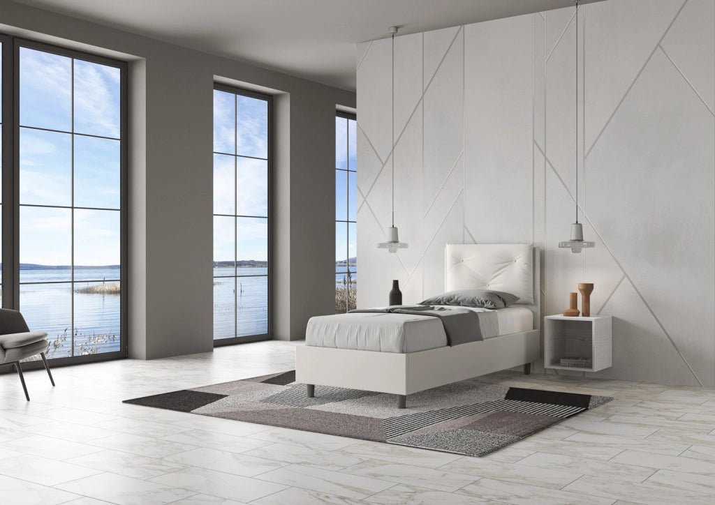 BS COM Letto singolo contenitore imbottito 80x200 similpelle bianco