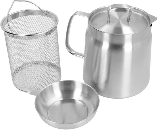 Frittello 2 in 1 - Acciaio Inossidabile 304 - Maniglia Ergonomica - Frittiera - Utensile Multifunzionale per la Cucina - Capacità 2 Litri - Frittiera Multifunzionale