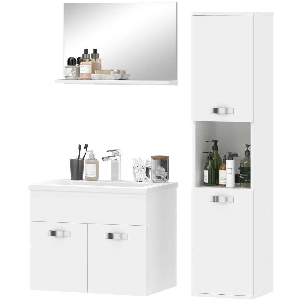 Set Mobili Bagno 4 Pezzi ¨C Xylo ¨C Mobile Sottolavabo con Lavabo, Specchio e Colonna, Bianco