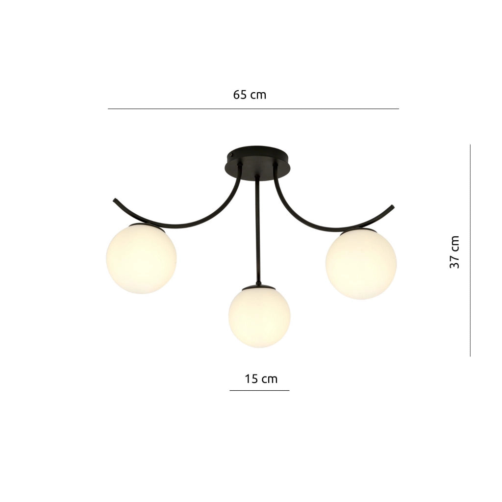 Emibig plafoniera Boston 3 luci E14 nero/opal dimmer