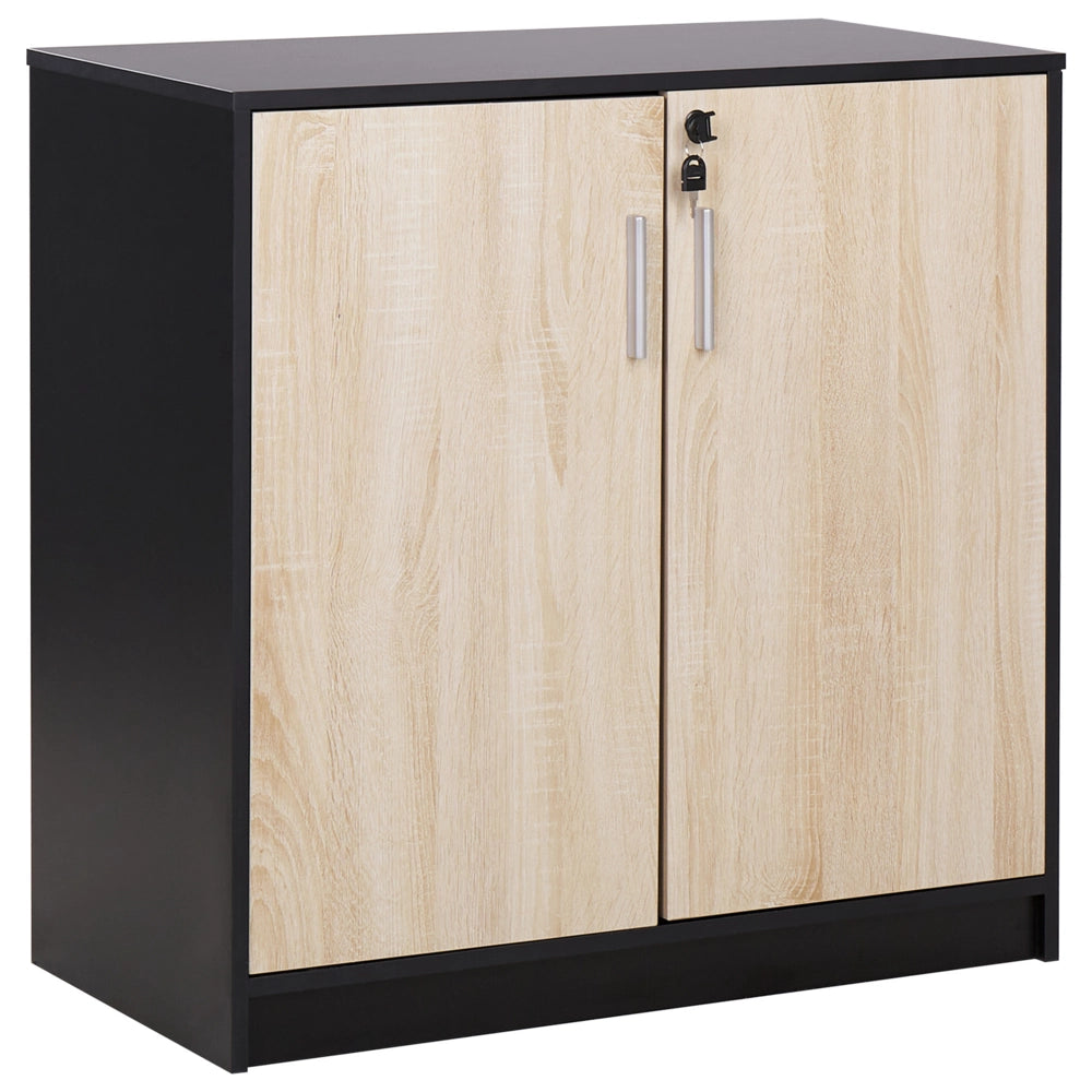 Armadietto moderno con 2 ante e 2 ripiani per l'ufficio con chiusura a chiave in legno chiaro e nero ufficio di casa stile moderno