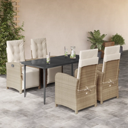 Set da Pranzo da Giardino 5 pz con Cuscini Beige in Polyrattan