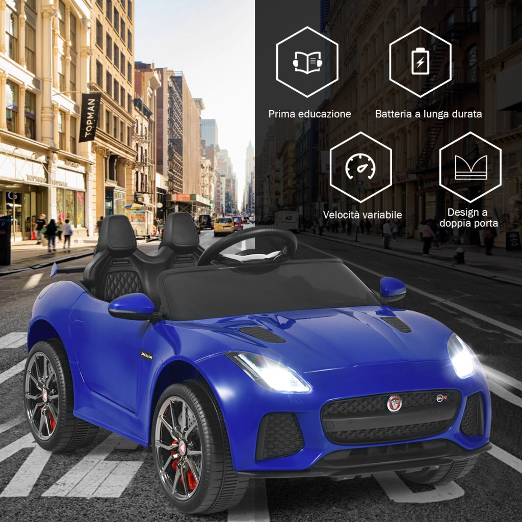 Macchina Jaguar F-type SVR 12 V per bambini con telecomando, Macchina a batterie con musica e storie Blu marino-Macchinine giocattoli