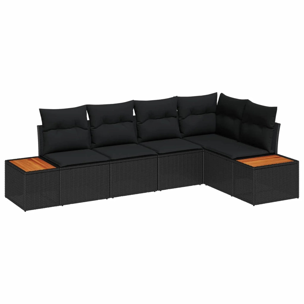 Set Divano da Giardino con cuscino 5 pcs Nero Poly Rattan
