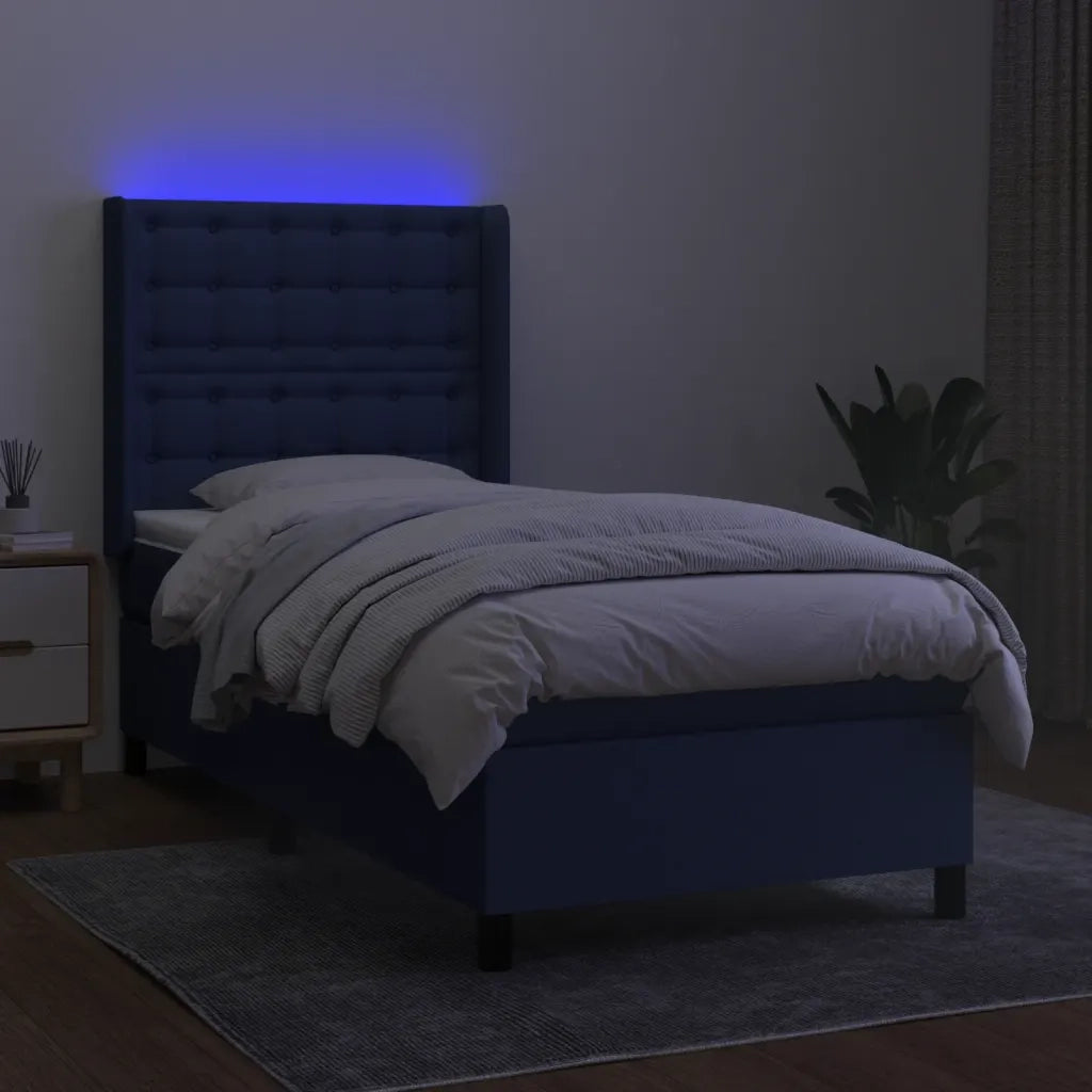 Letto a Molle con Materasso e LED Blu 90x200 cm in Tessuto 3138611
