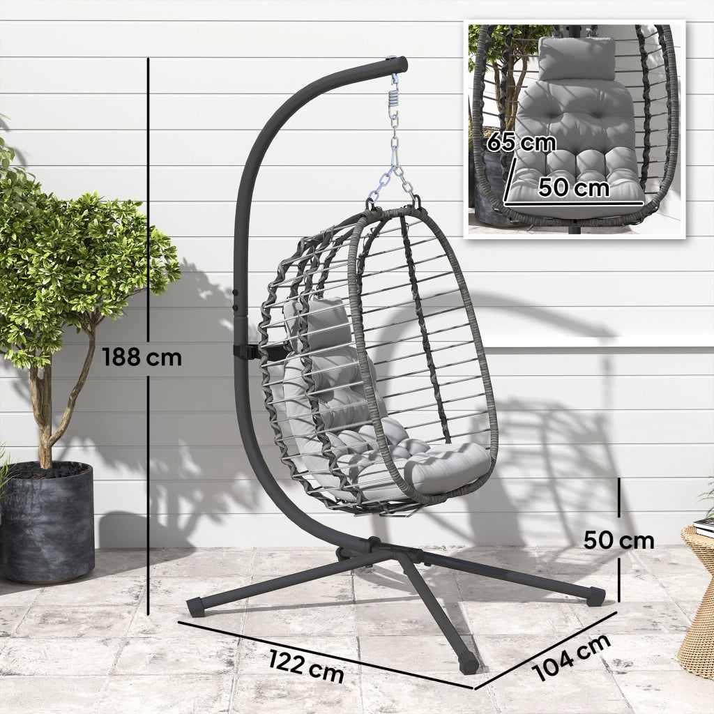 Sedia Sospesa a Uovo in Rattan con Cuscino ¨C Zephmum ¨C Grigio, Altezza Regolabile
