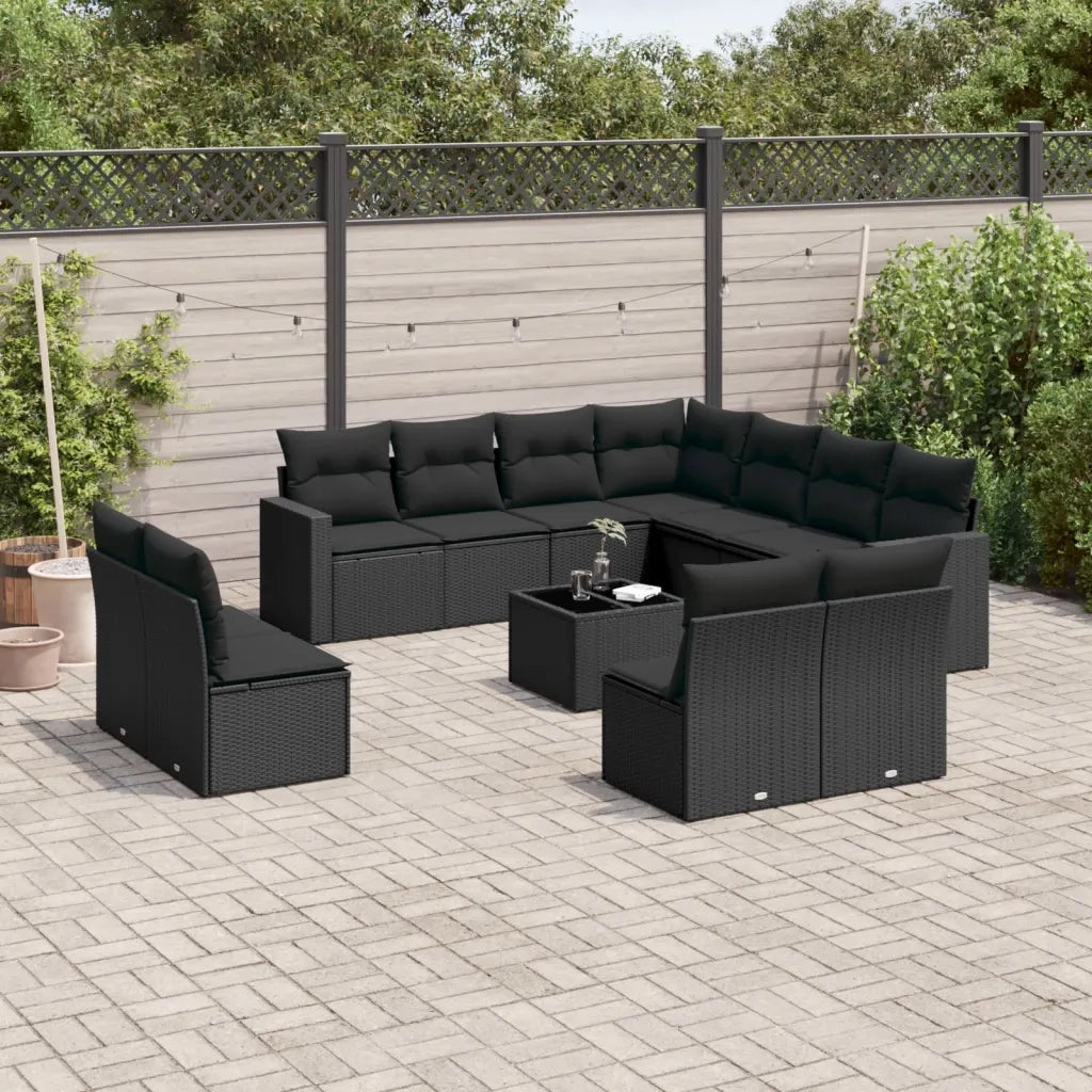 Set Divani da Giardino 12 pz con Cuscini Nero in Polyrattan 3219125