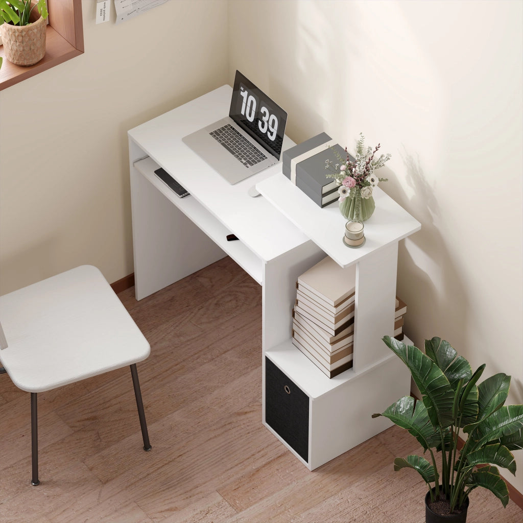 Scrivania Moderna con Cassetto e Ripiani ¨C Minimal ¨C Bianco e Nero 100x40x86.6cm