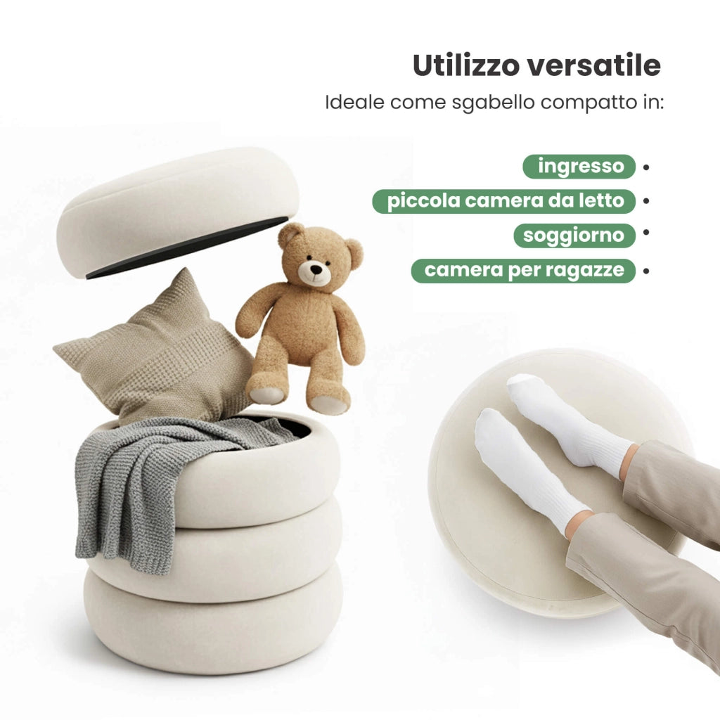 Pouf contenitore cilindrico in velluto 42 cm SNUGGO Crema